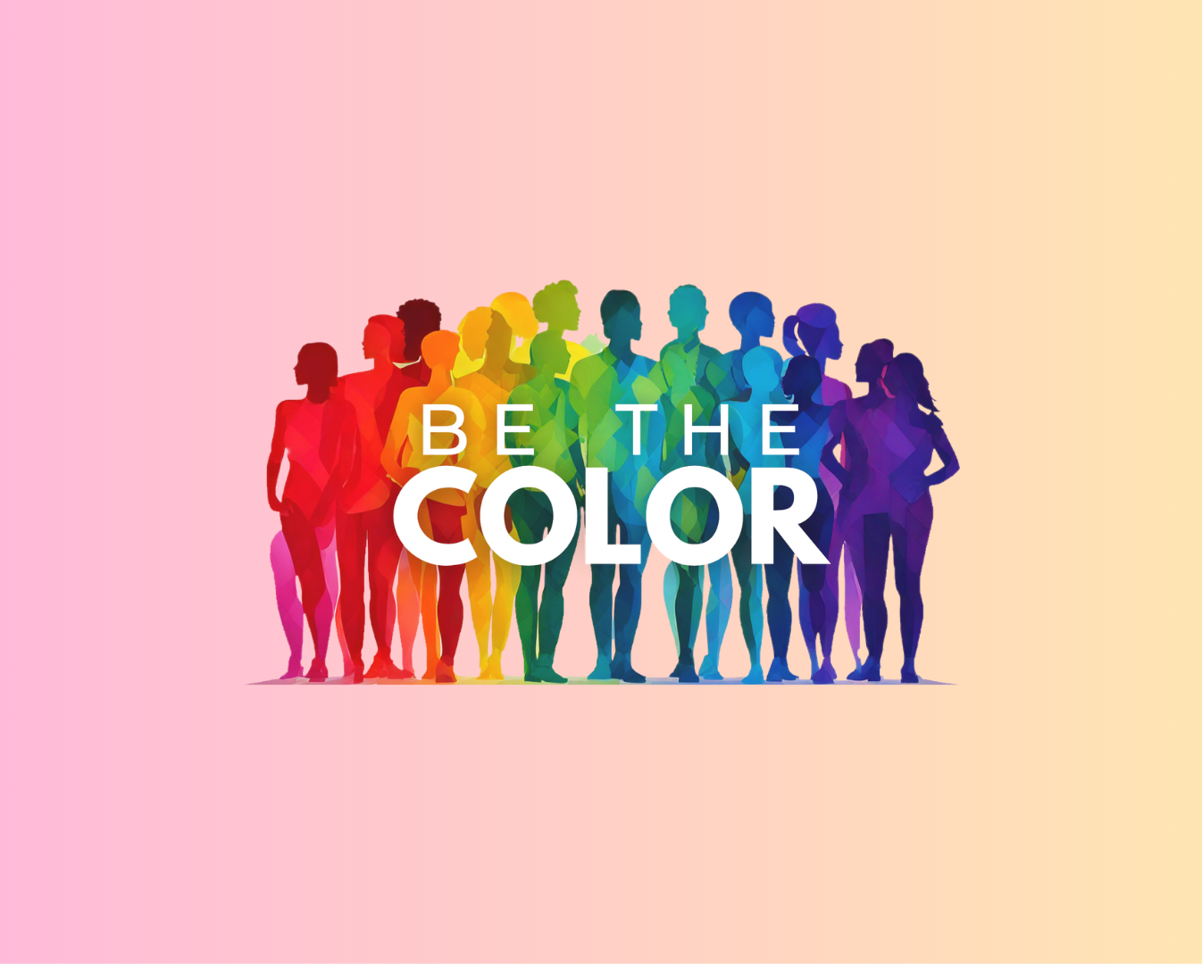 Logo BE THE COLOR Logo BE THE COLOR Braunschweig Silhouetten vielfältiger Menschen in Regenbogenfarben mit dem Text "BE THE COLOR".